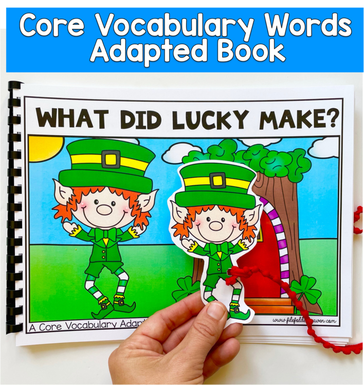 Core Words Adapted Book And Activities:  "What Did Lucky Make?" Core Word Make