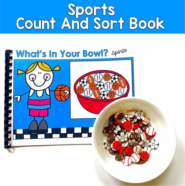 Sports Mini Eraser Count & Sort Book | Math Patterns Make Ten | PreK SPED Autism
