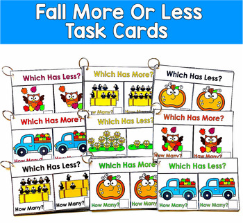 Fall More or Less Task Cards | Counting Comparing Numbers | Math SPED Autism