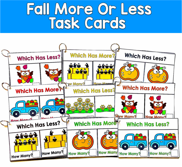 Fall More or Less Task Cards | Counting Comparing Numbers | Math SPED Autism