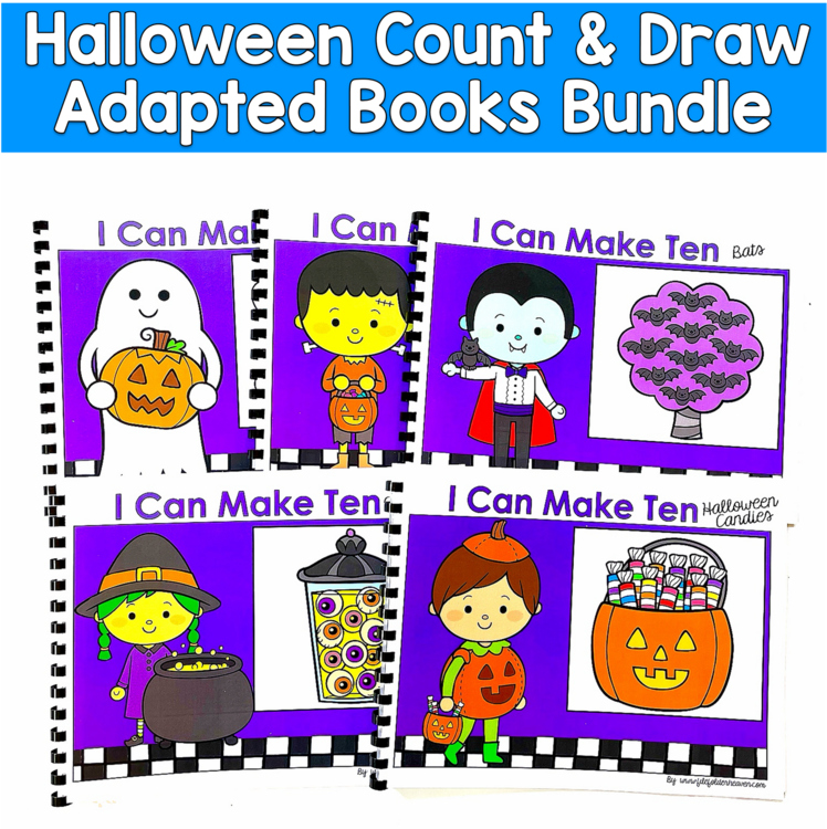 Halloween Count & Draw Adapted Books | Making Ten Math | PreK SPED Autism Bundle
