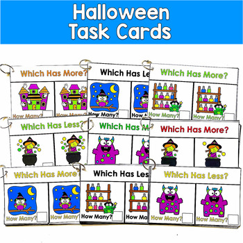 Halloween More or Less Task Cards | Counting Comparing | Math PreK SPED Autism