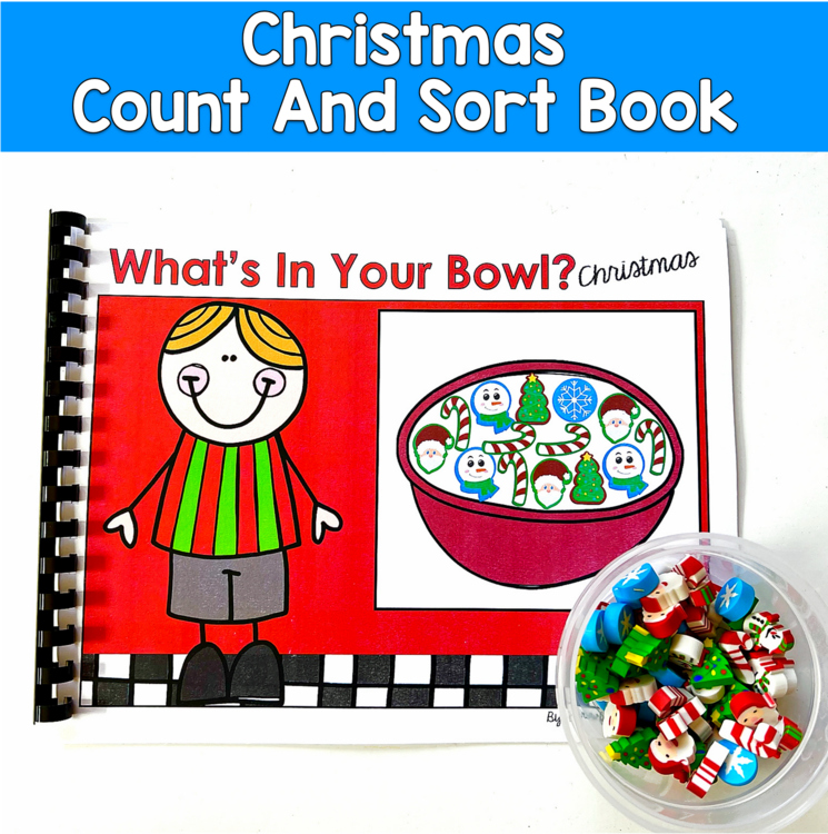 Christmas Mini Eraser Count & Sort Book | Math Patterns | PreK SPED Autism PreK