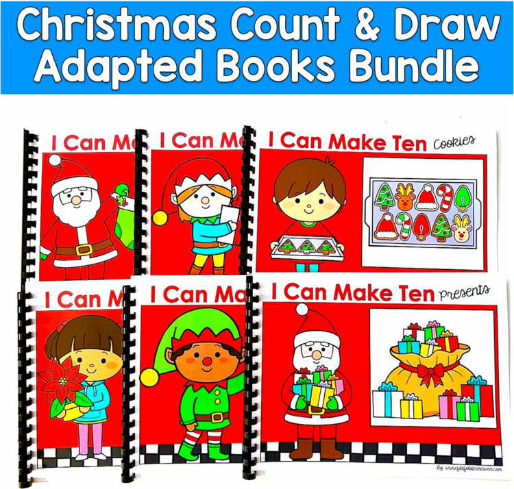 Christmas Count & Draw Adapted Books Bundle | Making 10 | Math PreK SPED Autism