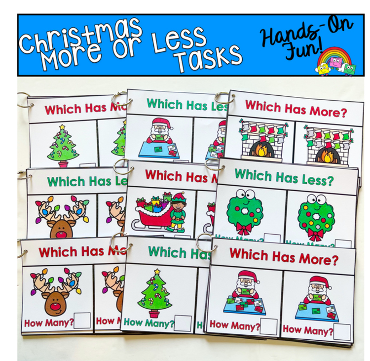Christmas Themed More or Less Task Cards