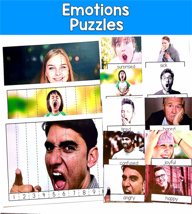 Emotions Number Puzzles Real Photos | Feelings 2 Levels | SLP SPED Autism SEL