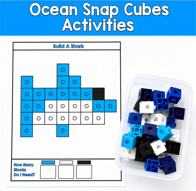 Ocean Snap Cubes | Fine Motor Counting Math Centers | PreK K SPED Autism OT