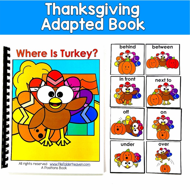 Thanksgiving Adapted Book | Prepositions Positional Words | SLP SPED Autism PreK