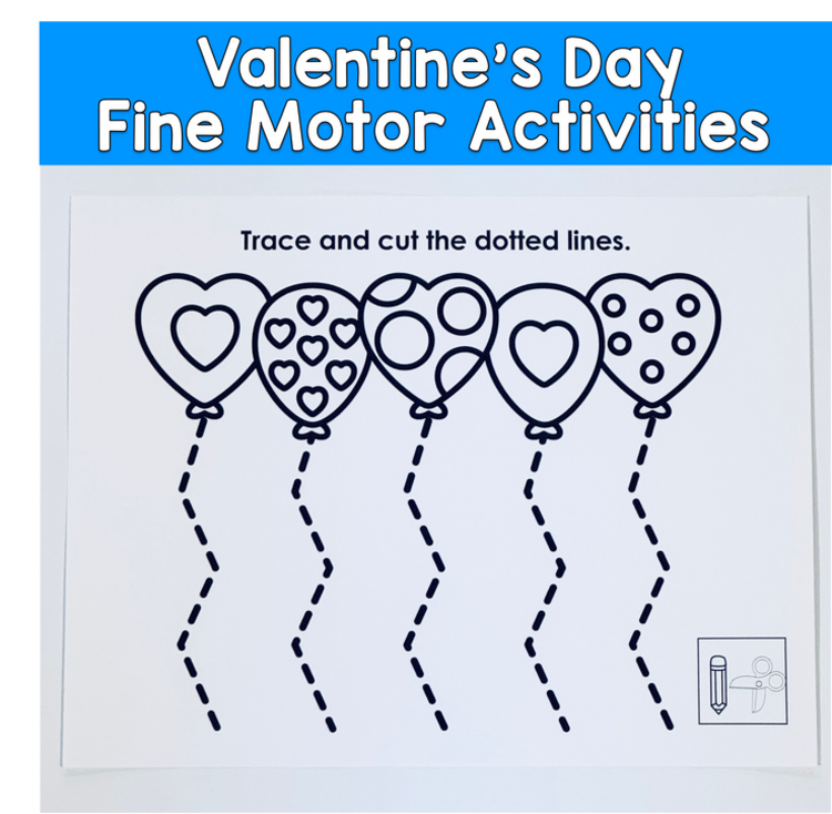 Tracing Lines And Cutting Practice, Valentine's Day Themed Fine Motor Activities