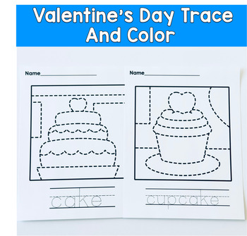 Valentine's Day Trace and Color Worksheets | Early Writing Practice |
