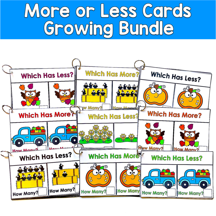 More or Less Task Cards Growing Bundle | Comparing Numbers | SLP SPED Autism