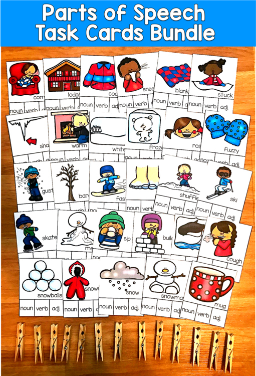 Parts of Speech Task Cards Bundle | Nouns Verbs Adjectives | SLP SPED RTI K-2