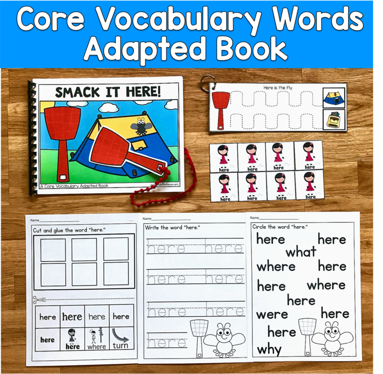 Core Vocabulary Adapted Book:  "Smack It, Here!" Core Word Here