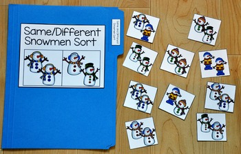 Snowman File Folder Game:  Same and Different Snowman Sort