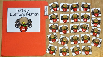 Turkey File Folder Game: Turkey Letters Match