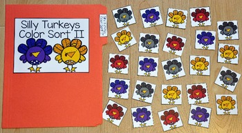 Turkey File Folder Game:  Silly Turkeys Color Sort II