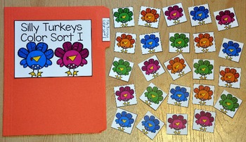 Turkey File Folder Game:  Silly Turkeys Color Sort I