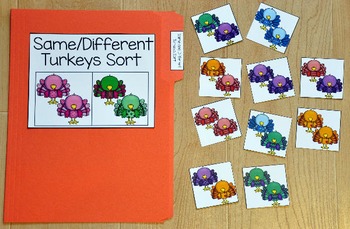 Turkey File Folder Game:  Same and Different Turkeys Sort