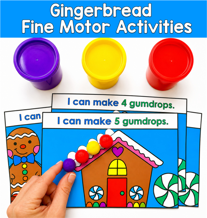 Gingerbread Fine Motor Task Cards | Counting Shapes Patterns | PreK SPED Autism