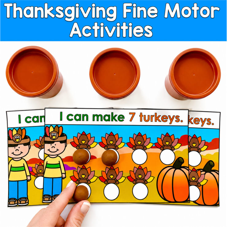 Thanksgiving Fine Motor Task Cards | Counting Shapes | PreK SPED Autism OT
