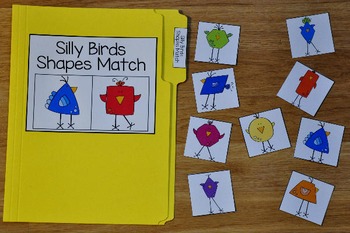 Spring File Folder Game:  Silly Birds Shapes Match