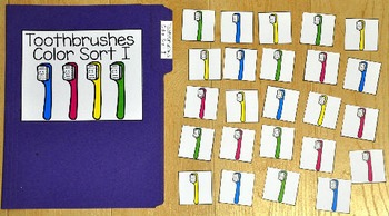Dental Health File Folder Game:  Toothbrushes Color Sort 1