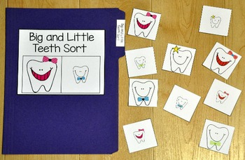 Dental Health File Folder Game:  Big and Little Teeth Sort
