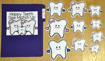 Dental Health File Folder Game:  Happy Teeth Size Match