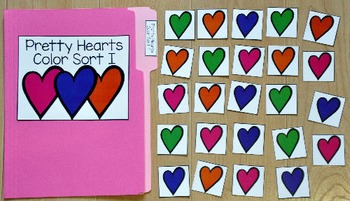 Valentine's Day File Folder Game:  Pretty Hearts Colors Sort I