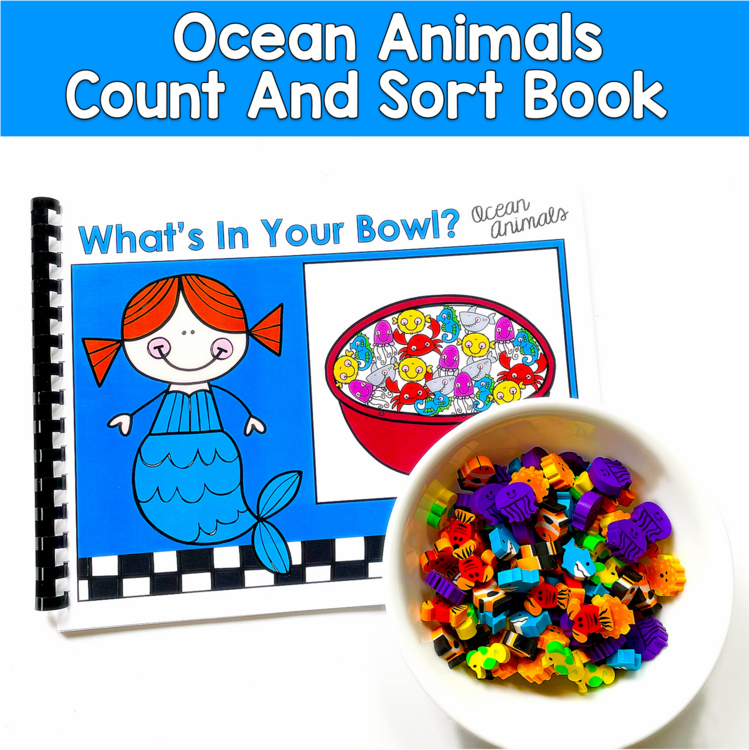 Ocean Mini Eraser Count & Sort Book | Math Patterns Make Ten | PreK SPED Autism