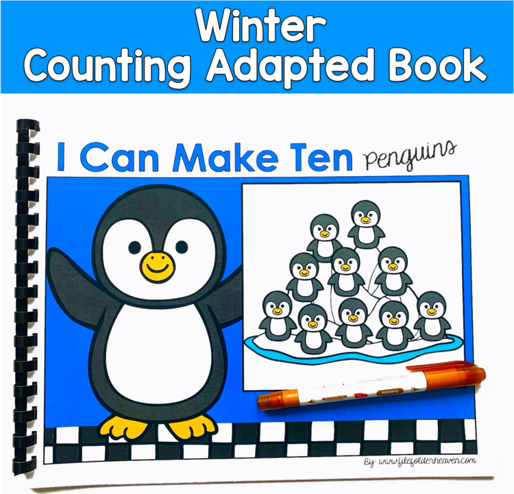 Winter Counting Adapted Book | Draw Ten Penguins | Math for Special Education