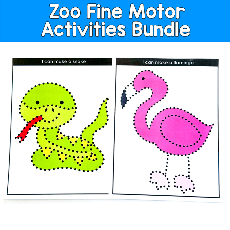 Zoo Fine Motor Bundle | Push Pin Tracing Dot-to-Dot Play Dough | OT SPED Autism