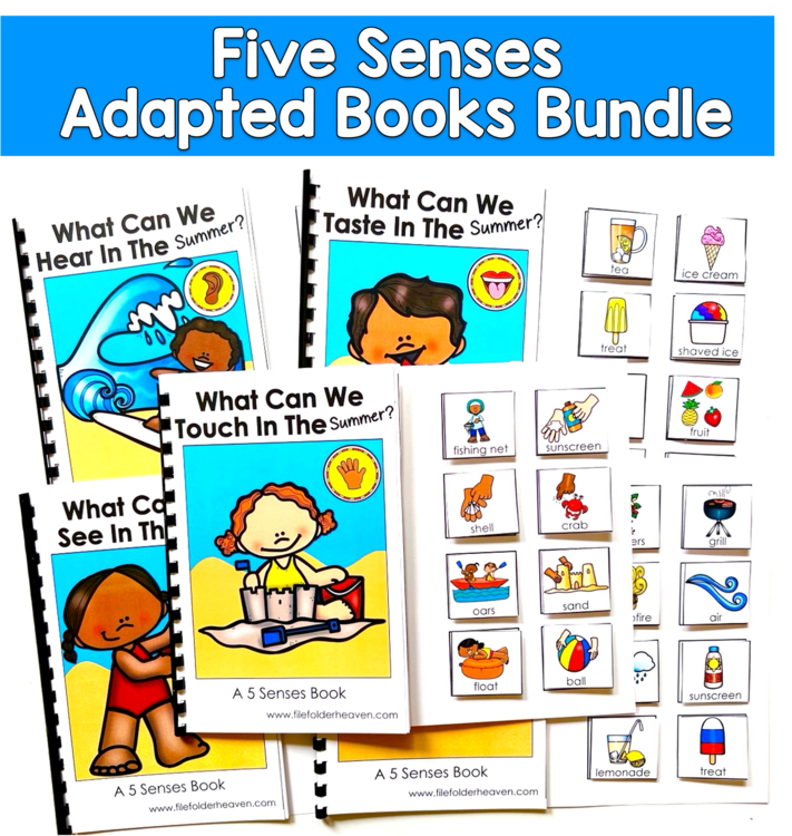 5 Senses Adapted Books Bundle | Summer Inferencing Rhyming | SLP SPED Autism
