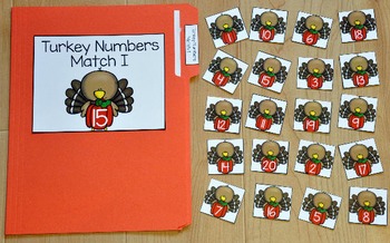 Turkey Numbers Match File Folder Game