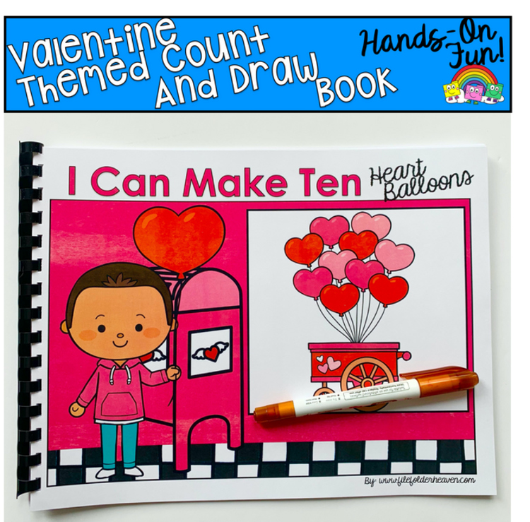 Valentine's Day Count And Draw Adapted Book:  I Can Make Ten Heart Balloons