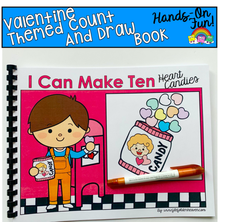 Valentine's Day Count And Draw Adapted Book:  I Can Make Ten Heart Candies