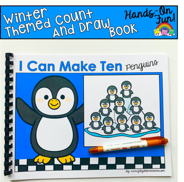 Winter Counting Adapted Book | Draw Ten Penguins | Math for Special Education