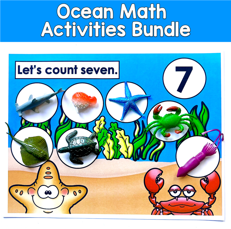 Ocean Math Bundle | Counting Mats 2D Shapes Sorting | PreK SLP SPED Autism Math