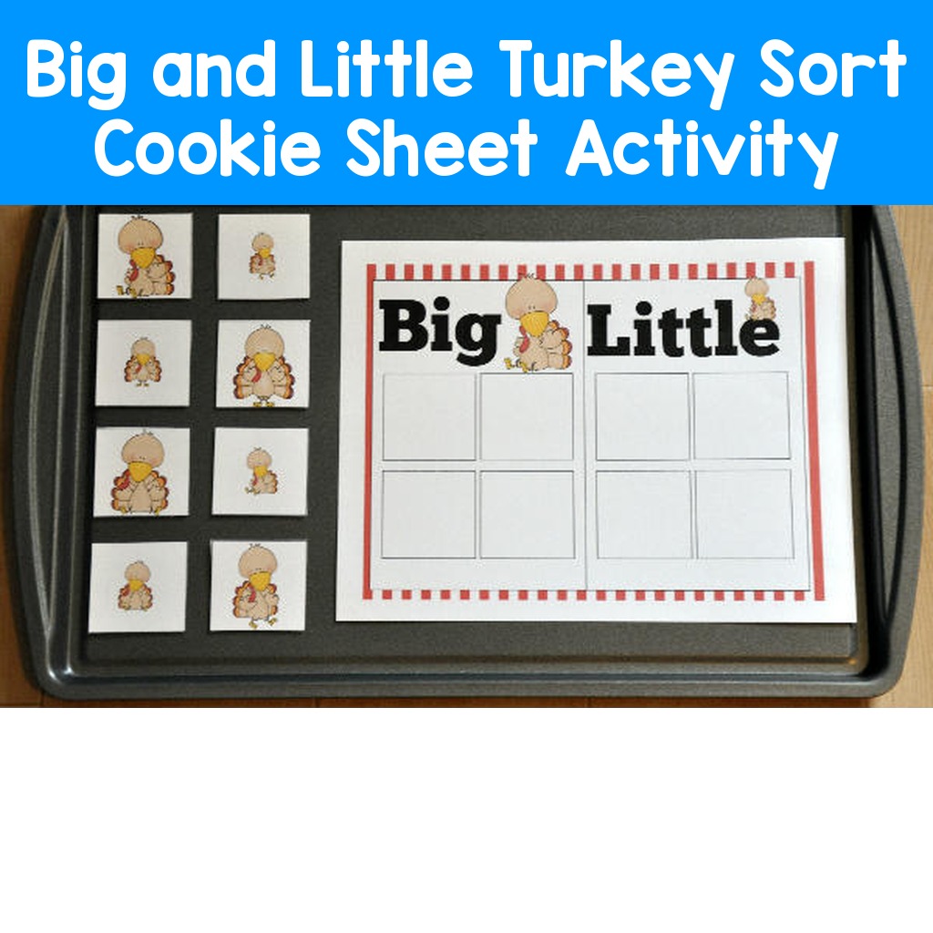 Big and Little Turkey Sort Cookie Sheet Activity