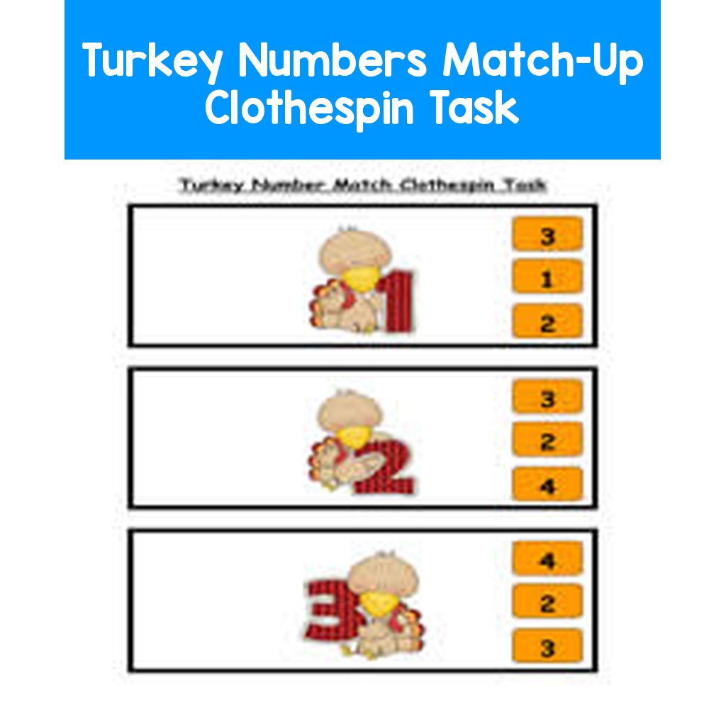 Turkey Numbers Match-Up Clothespin Task