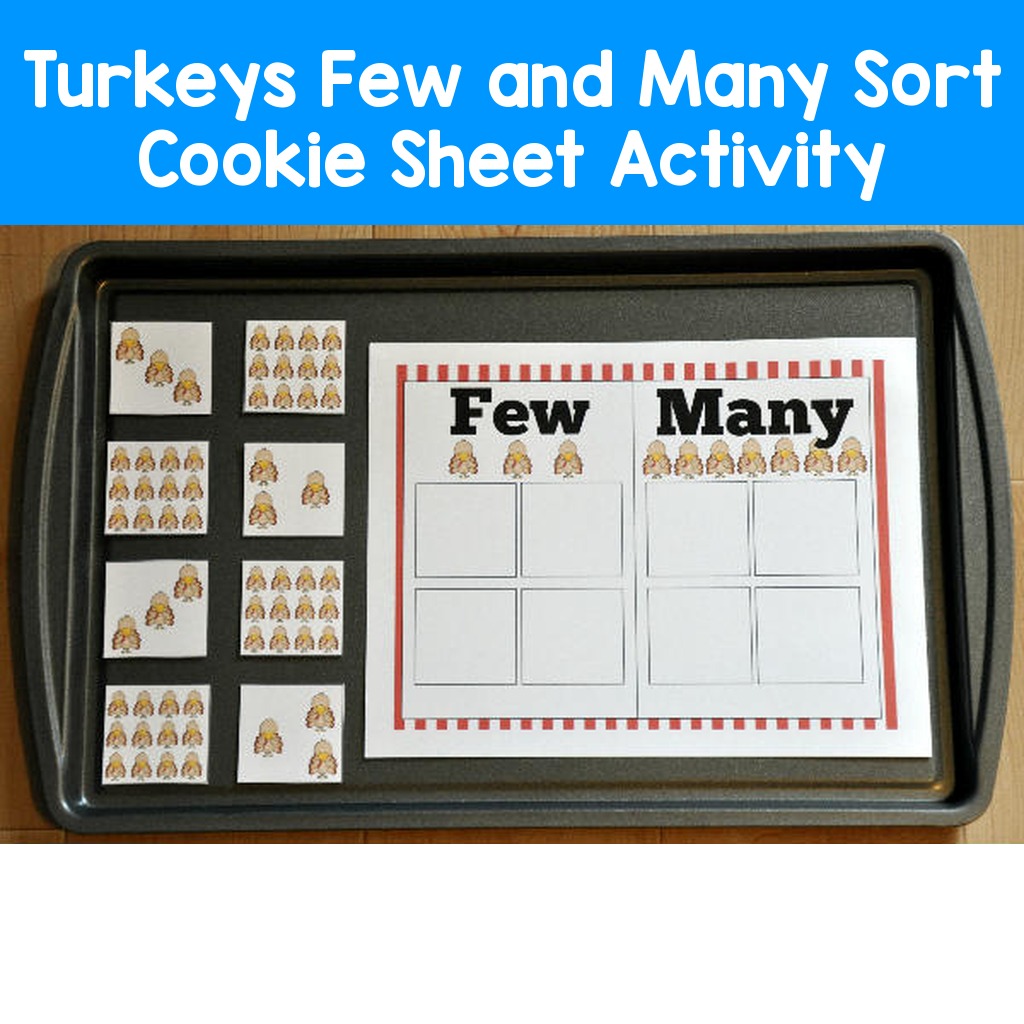 Turkeys Few and Many Sort Cookie Sheet Activity
