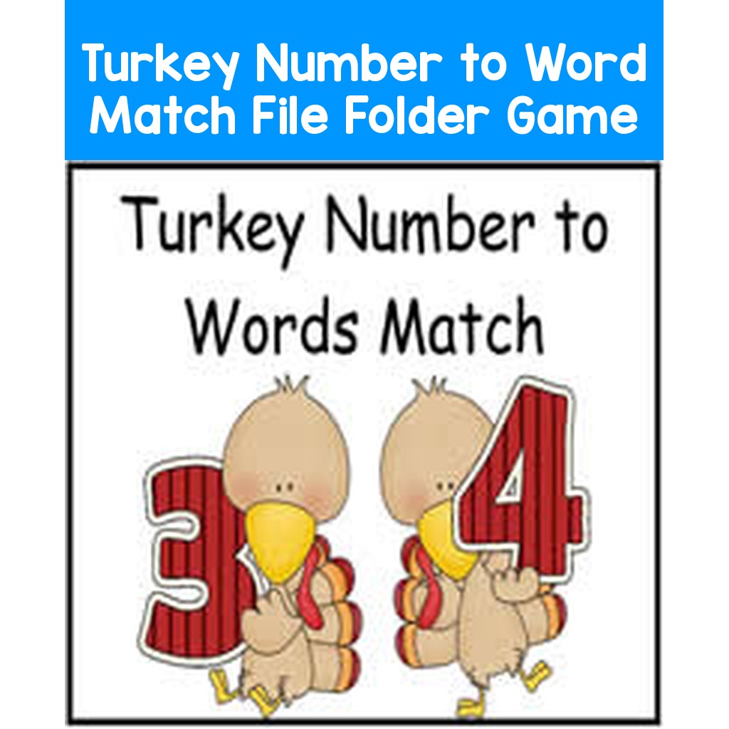 Turkey Number to Word Match File Folder Game
