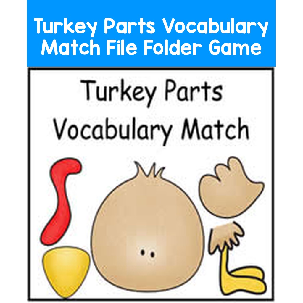 Turkey Parts Vocabulary Match File Folder Game