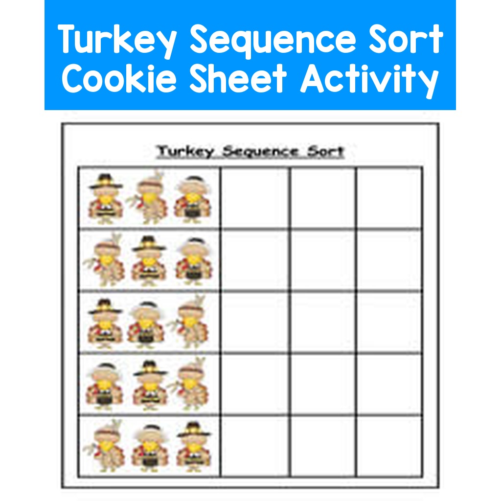 Turkey Sequence Sort Cookie Sheet Activity
