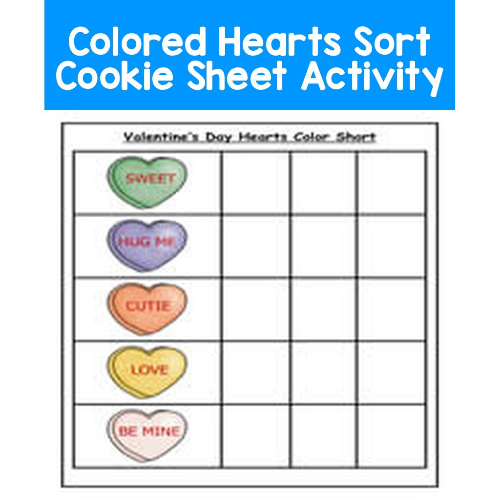 Colored Hearts Sort Cookie Sheet Activity