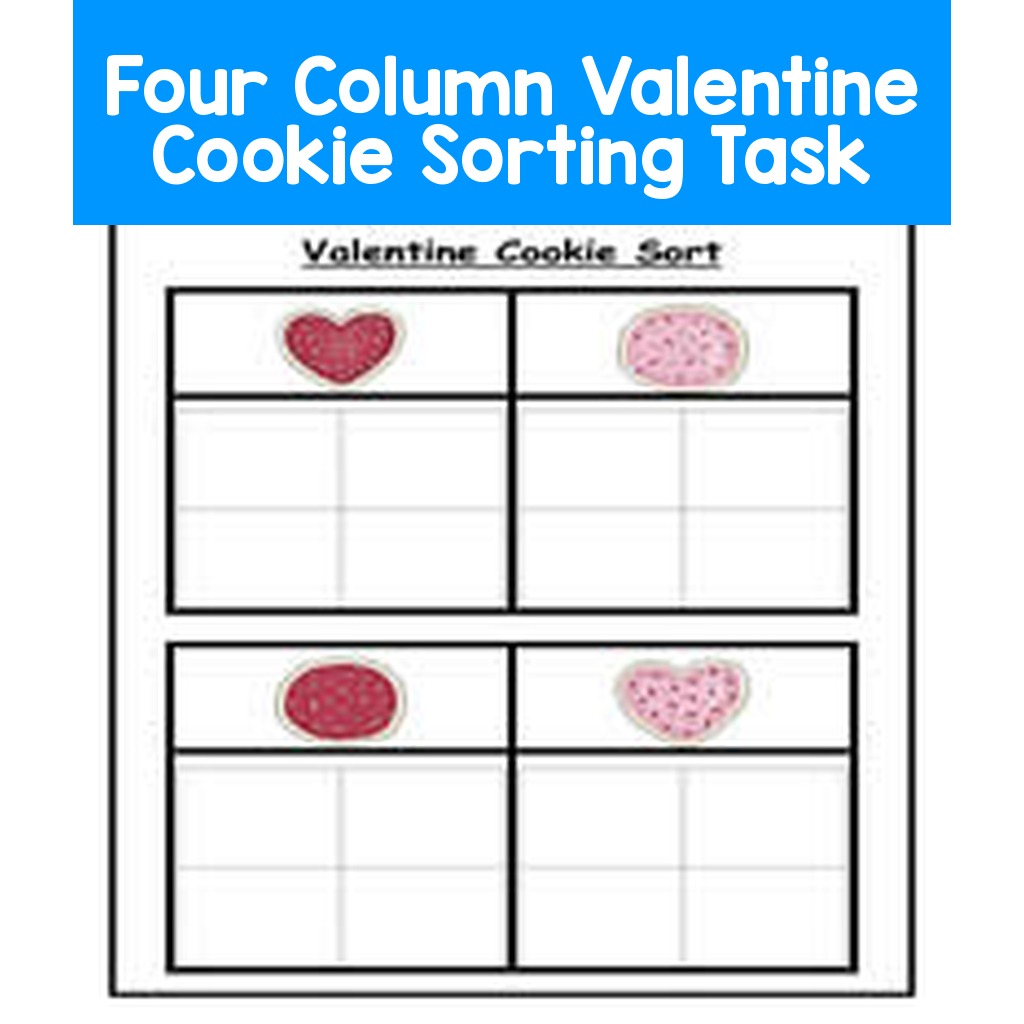 Four Column Valentine Cookie Sorting Task