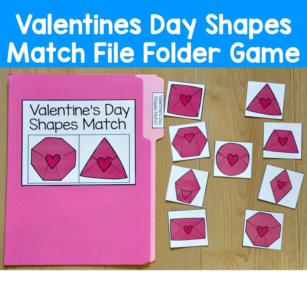 Valentines Day Shapes Match File Folder Game