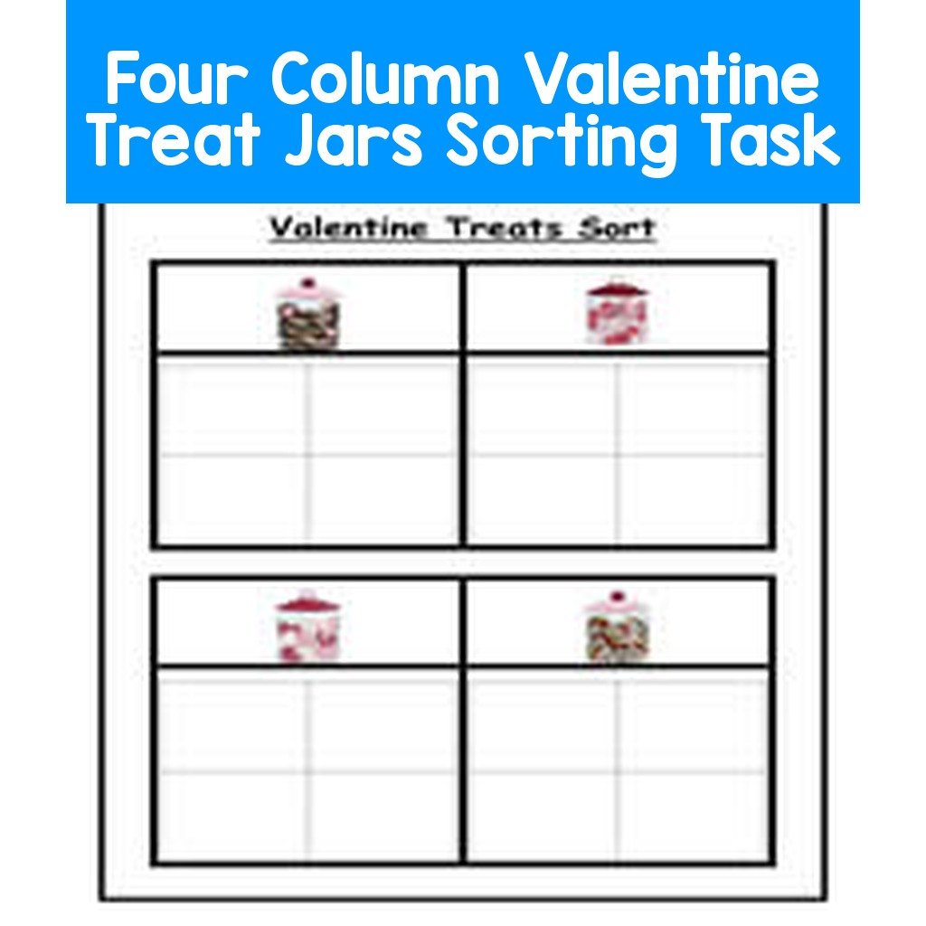 Four Column Valentine Treat Jars Sorting Task