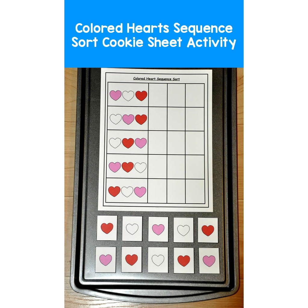 Colored Hearts Sequence Sort Cookie Sheet Activity