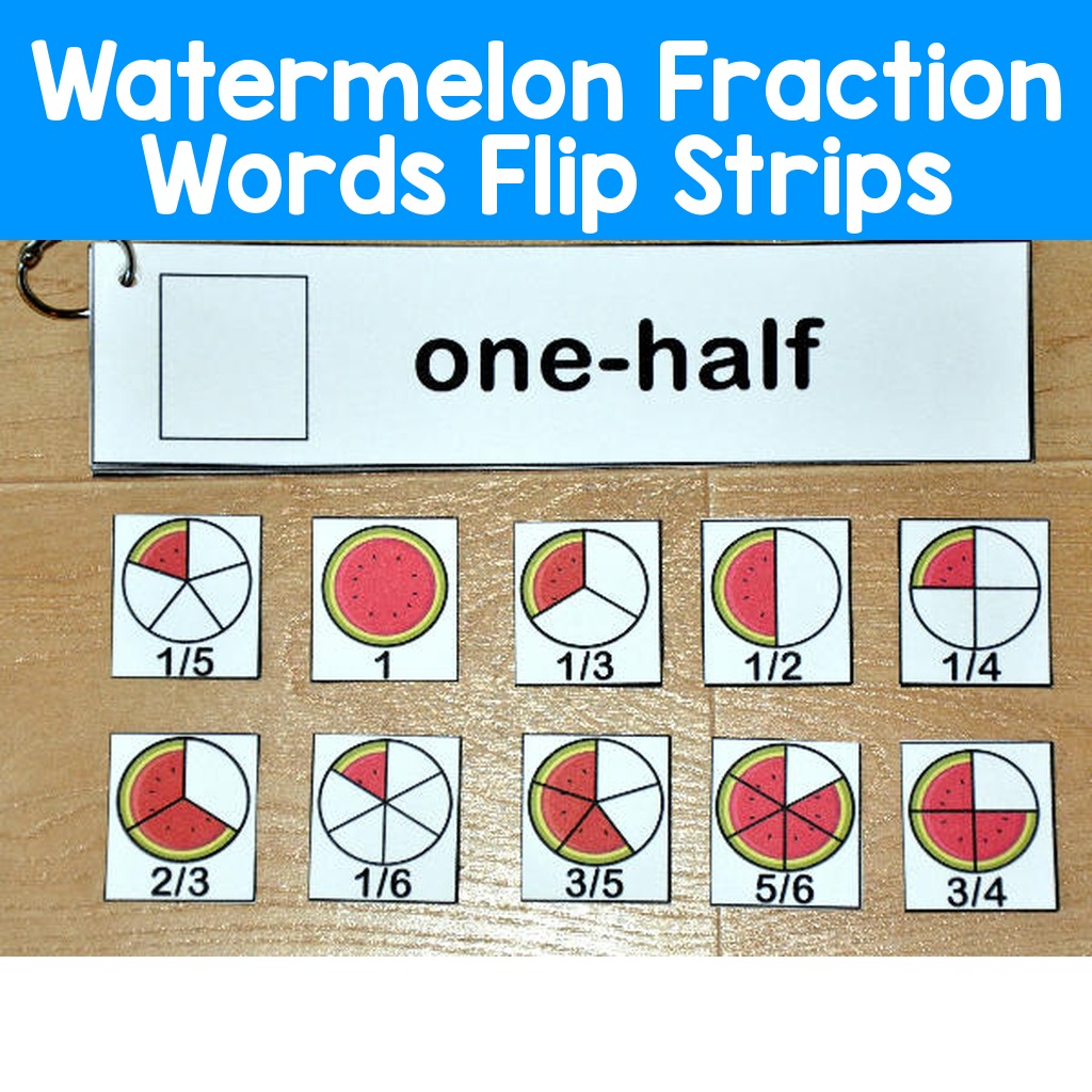 Watermelon Fraction Words Flip Strips